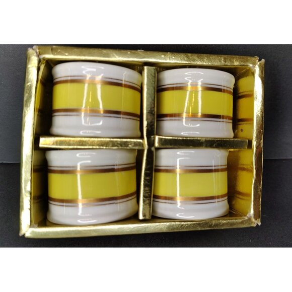 Vintage Marshall Field & Company Set of 6 Porcelain Napkin Rings Yellow and Gold - Picture 1 of 5